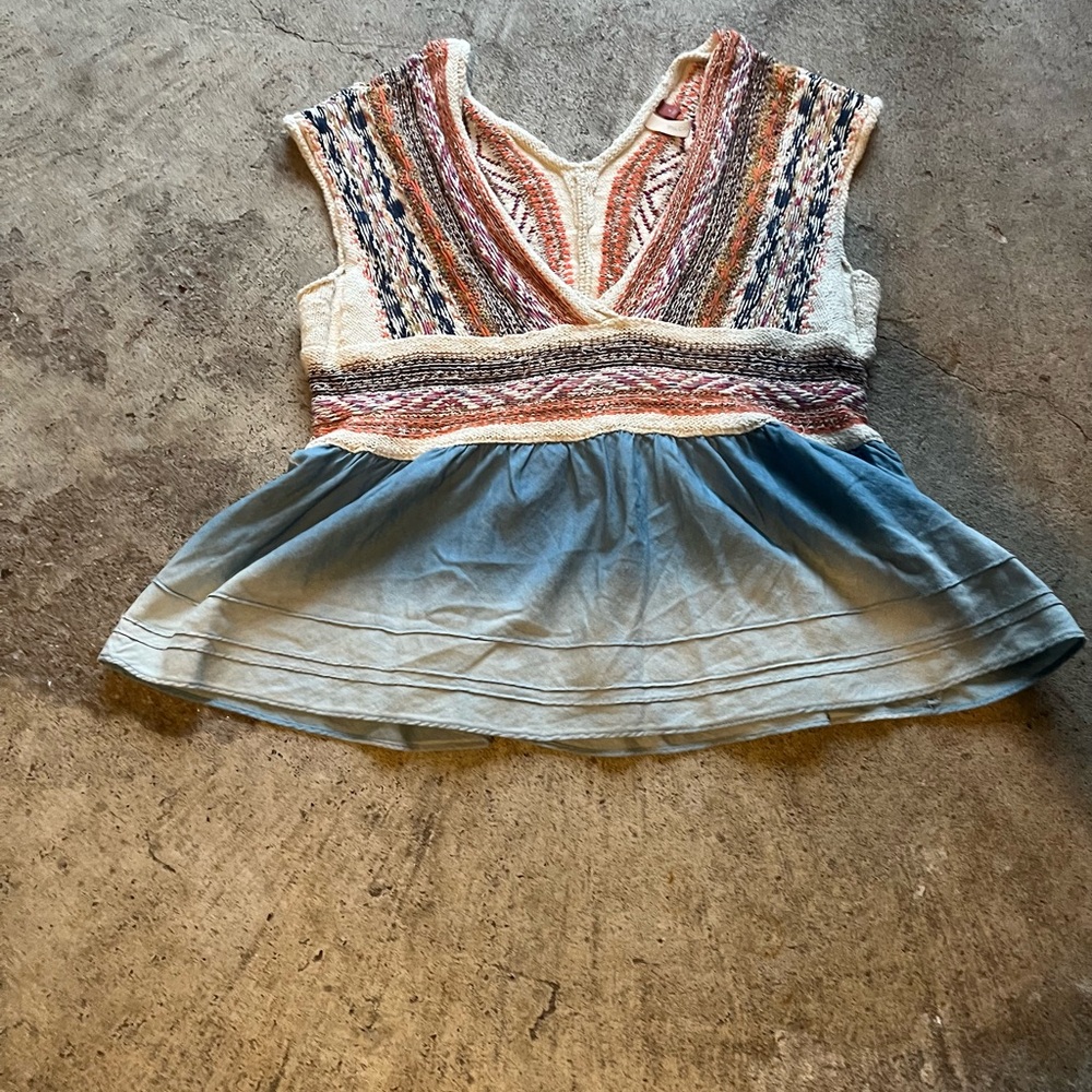 Pilcro Multicolor Knit & Blue Peplum Top